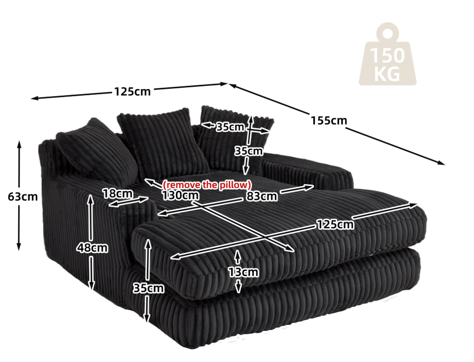Modern Corduroy Sofa Bed Cloud Couch – Comfortable Single Seat Floor Sofa with 3 Soft Pillows
