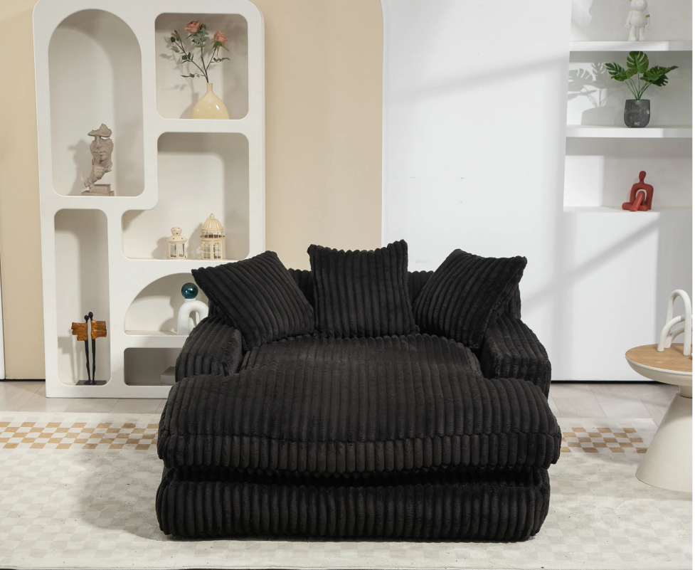 Modern Corduroy Sofa Bed Cloud Couch – Comfortable Single Seat Floor Sofa with 3 Soft Pillows
