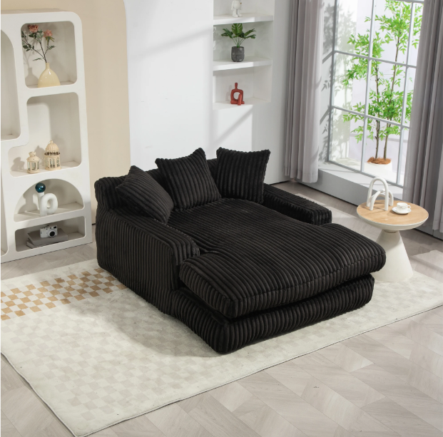 Modern Corduroy Sofa Bed Cloud Couch – Comfortable Single Seat Floor Sofa with 3 Soft Pillows