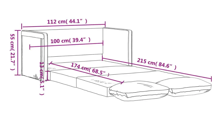 Light Gray Sofa Bed 112x174x55 cm – Modern Convertible Sleeper Couch for Living Room