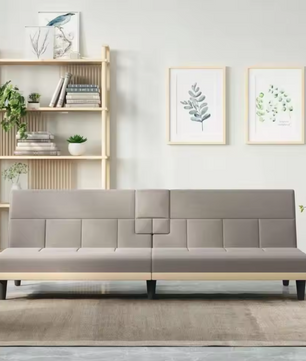 Taupe Stoffen Sofa Bed met Bekerhouders – Verstelbare Slaapbank voor Woonkamer en Logeerkamer