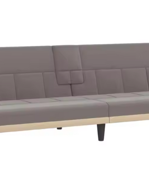 Taupe Stoffen Sofa Bed met Bekerhouders – Verstelbare Slaapbank voor Woonkamer en Logeerkamer