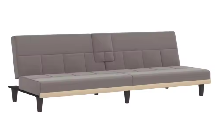 Taupe Stoffen Sofa Bed met Bekerhouders – Verstelbare Slaapbank voor Woonkamer en Logeerkamer