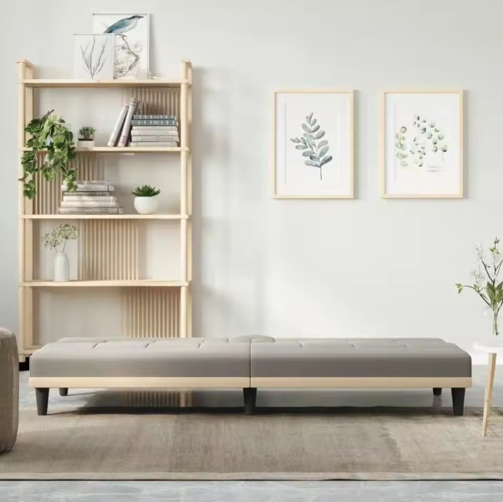 Taupe Stoffen Sofa Bed met Bekerhouders – Verstelbare Slaapbank voor Woonkamer en Logeerkamer