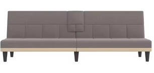 Taupe Stoffen Sofa Bed met Bekerhouders – Verstelbare Slaapbank voor Woonkamer en Logeerkamer