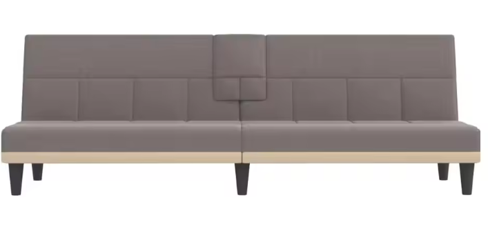 Taupe Stoffen Sofa Bed met Bekerhouders – Verstelbare Slaapbank voor Woonkamer en Logeerkamer