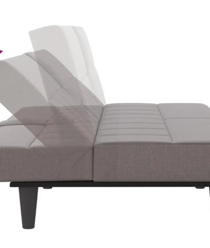 Taupe Stoffen Sofa Bed met Bekerhouders – Verstelbare Slaapbank voor Woonkamer en Logeerkamer