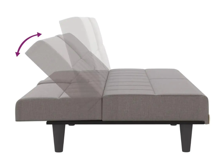 Taupe Stoffen Sofa Bed met Bekerhouders – Verstelbare Slaapbank voor Woonkamer en Logeerkamer