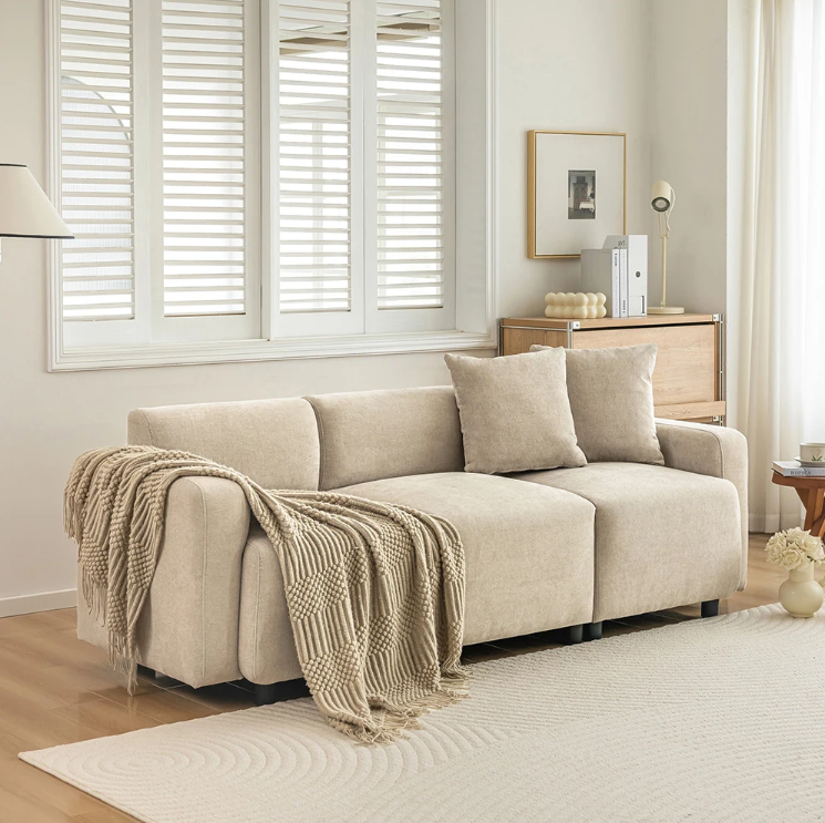 Moderne 3-Zits Sofa met Kussens – Comfortabele Chenille Bank voor Woonkamer