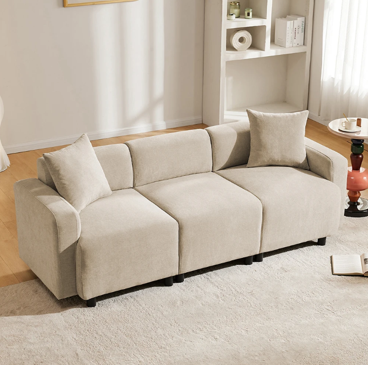 Moderne 3-Zits Sofa met Kussens – Comfortabele Chenille Bank voor Woonkamer