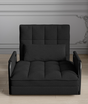 Vouwbare Vloersofa met Verstelbare Rugleuning en Opbergvakken – Zwart