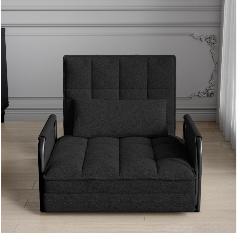 Vouwbare Vloersofa met Verstelbare Rugleuning en Opbergvakken – Zwart