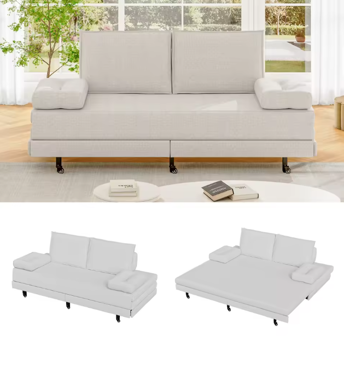 Vouwbare Sofa Bed 90x200 cm – Ruimtebesparend Linnen Dagbed met Uitklapfunctie