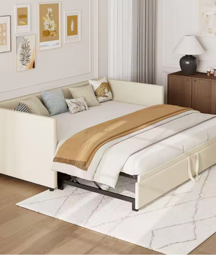 Uitschuifbaar Gestoffeerd Bed 90/180 × 200 cm – Multifunctioneel Slaapbankbed met Lattenbodem