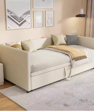 Uitschuifbaar Gestoffeerd Bed 90/180 × 200 cm – Multifunctioneel Slaapbankbed met Lattenbodem