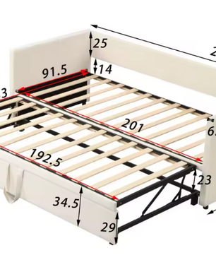 Uitschuifbaar Gestoffeerd Bed 90/180 × 200 cm – Multifunctioneel Slaapbankbed met Lattenbodem