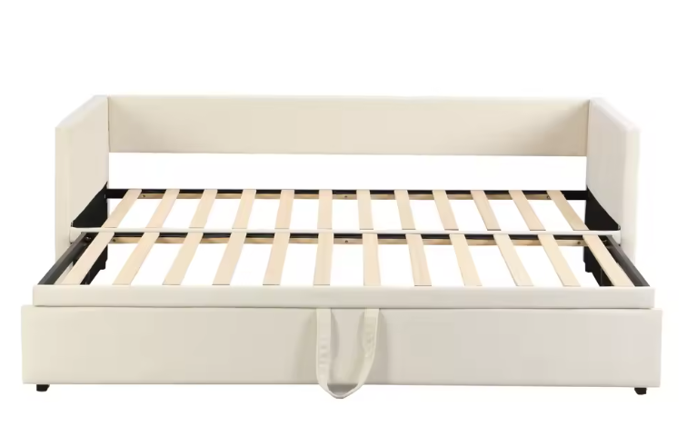 Uitschuifbaar Gestoffeerd Bed 90/180 × 200 cm – Multifunctioneel Slaapbankbed met Lattenbodem