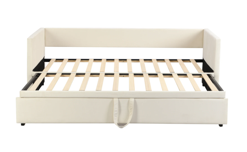 Uitschuifbaar Gestoffeerd Bed 90/180 × 200 cm – Multifunctioneel Slaapbankbed met Lattenbodem