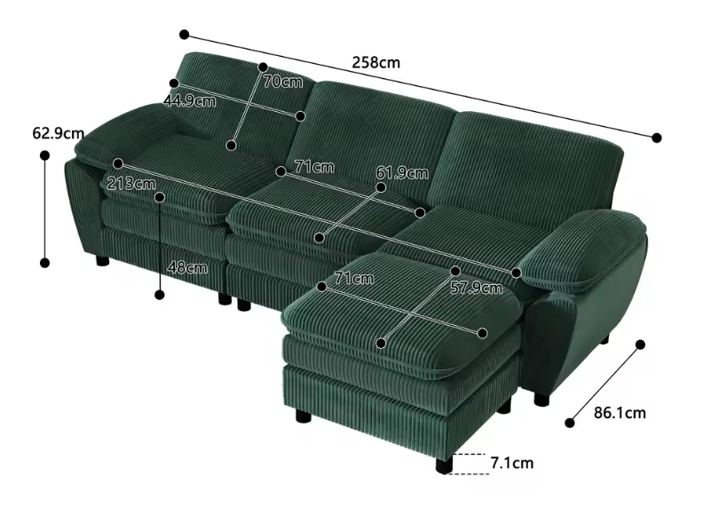 Modulaire Velvet Bank met Ottoman – Multifunctionele Lounge Sofa voor Woon- en Logeerkamer
