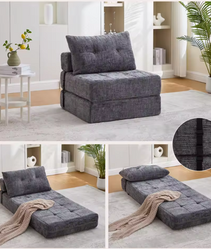 Opvouwbare Slaapbank – Draagbare Sofa Bed met Rugleuning en Kussens