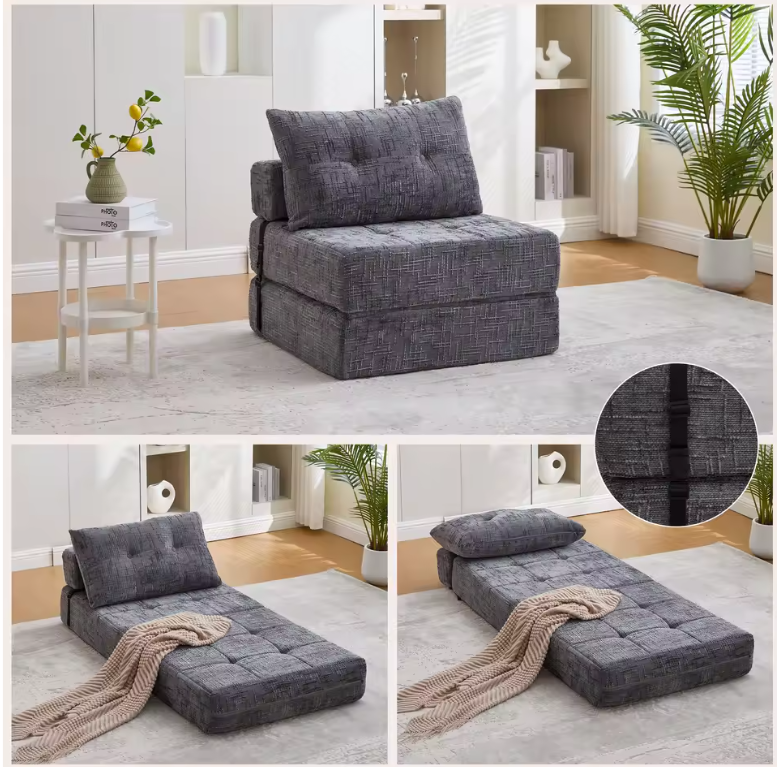 Opvouwbare Slaapbank – Draagbare Sofa Bed met Rugleuning en Kussens