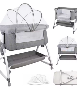 Multifunctioneel 4-in-1 Reisbedje – Wieg, Schommelbed, Verzorgingsstation en Babybed met Matras, Muskietennet en Opbergmand