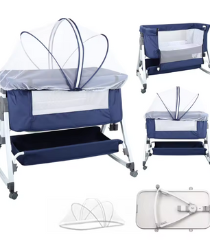 Multifunctioneel 4-in-1 Reisbedje – Wieg, Schommelbed, Verzorgingsstation en Babybed met Matras, Muskietennet en Opbergmand