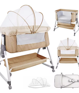 Multifunctioneel 4-in-1 Reisbedje – Wieg, Schommelbed, Verzorgingsstation en Babybed met Matras, Muskietennet en Opbergmand