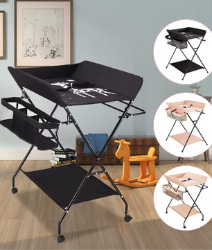 Opvouwbare Baby Aankleedtafel met Wielen – Verstelbaar, Veilig en Met Opbergruimte
