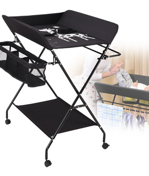 Opvouwbare Baby Aankleedtafel met Wielen – Verstelbaar, Veilig en Met Opbergruimte