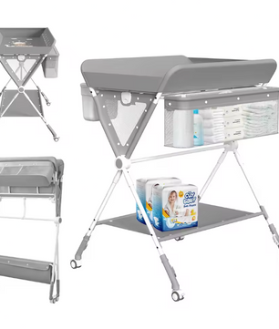 Verstelbare Baby Aankleedtafel met Wielen – Opvouwbaar en Met Opbergruimte