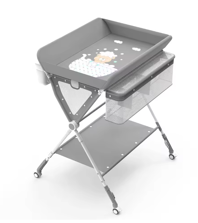 Verstelbare Baby Aankleedtafel met Wielen – Opvouwbaar en Met Opbergruimte