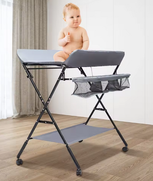 Verstelbare Baby Aankleedtafel met Wielen – Opvouwbaar, Veilig en Met Opbergruimte