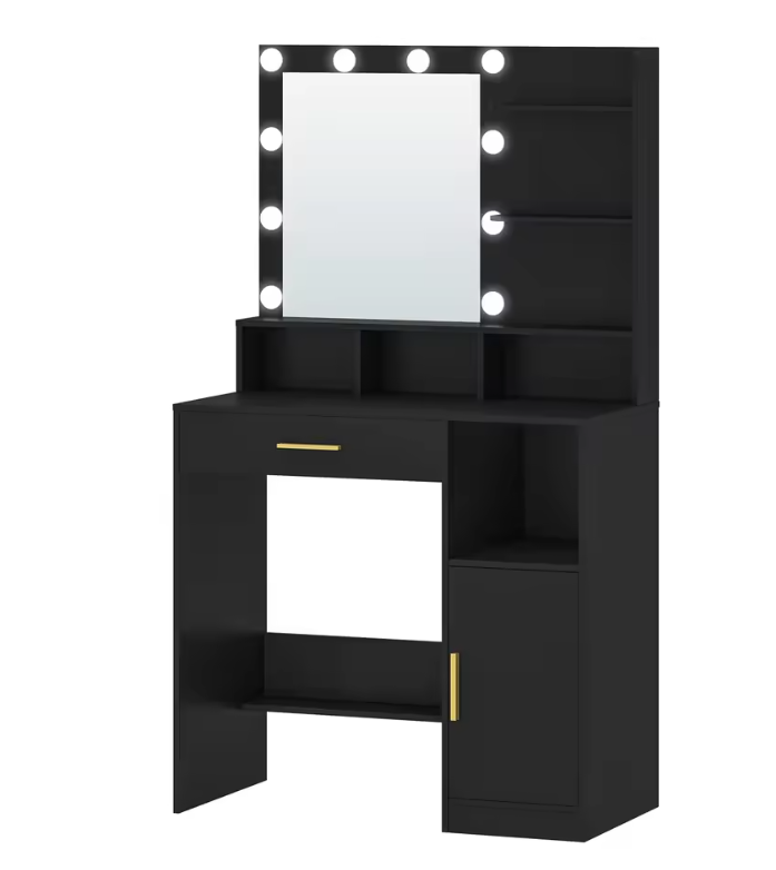 Moderne Kaptafel met Spiegel en LED Verlichting – Met Lades en Open Vakken