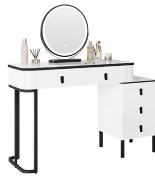 Moderne Kaptafel met LED Spiegel en Kruk – Flexibele Opstelling en Ruime Opbergruimte
