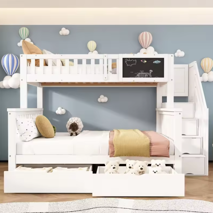 Kinderstapelbed met Tafel en Lades – Multifunctioneel Tweepersoonsbed 90 × 200 + 140 × 200 cm