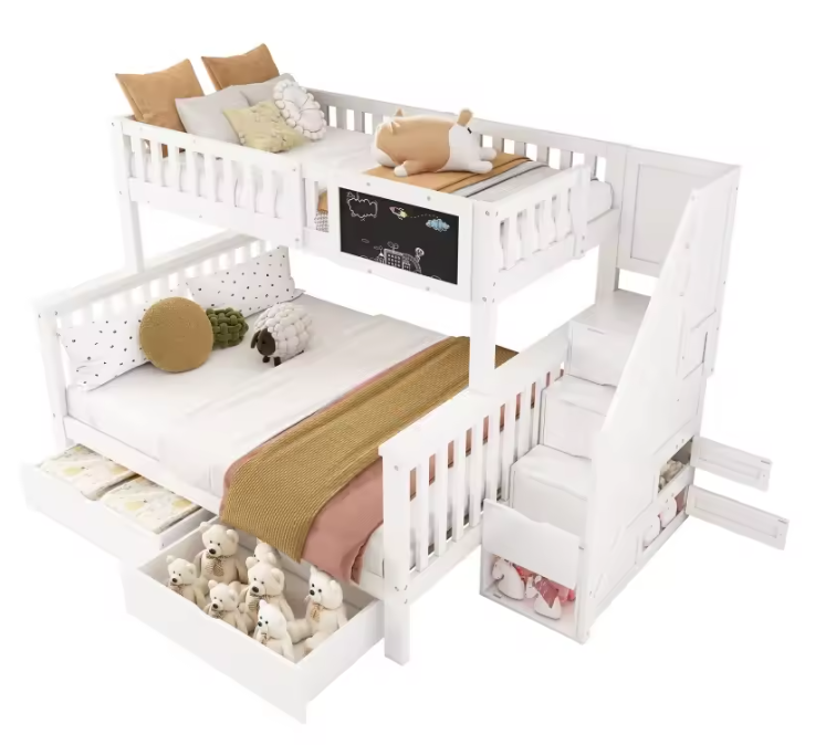 Kinderstapelbed met Tafel en Lades – Multifunctioneel Tweepersoonsbed 90 × 200 + 140 × 200 cm