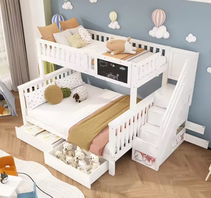 Kinderstapelbed met Tafel en Lades – Multifunctioneel Tweepersoonsbed 90 × 200 + 140 × 200 cm