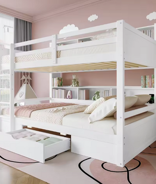 Stapelbed 90 × 200 cm met Lades en Opbergvakken – Ruimtebesparend Kinderbed