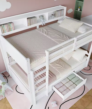 Stapelbed 90 × 200 cm met Lades en Opbergvakken – Ruimtebesparend Kinderbed