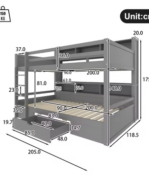 Stapelbed 90 × 200 cm met Lades en Opbergvakken – Ruimtebesparend Kinderbed