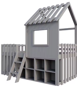 Kinder Huisbed 90 × 200 cm met Dak, Raam en Klimladder – Massief Houten Kinderbed met Opbergruimte