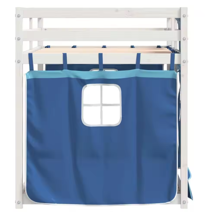 Stapelbed 80 × 200 cm met Gordijnen – Massief Grenenhouten Kinderbed