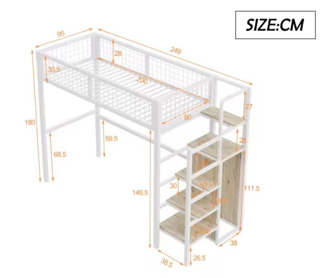 Stapelbed 90 × 200 / 140 × 200 cm met Ladder en Opbergplank – Ruimtebesparend Kinderbed met Metalen Frame