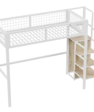 Stapelbed 90 × 200 / 140 × 200 cm met Ladder en Opbergplank – Ruimtebesparend Kinderbed met Metalen Frame