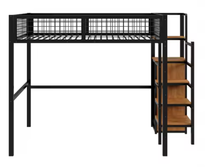 Stapelbed 90 × 200 / 140 × 200 cm met Ladder en Opbergplank – Ruimtebesparend Kinderbed met Metalen Frame