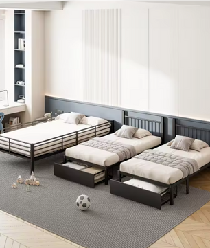 Driepersoons Stapelbed met Lades – Metalen Bedframe, Converteerbaar en Ruimtebesparend