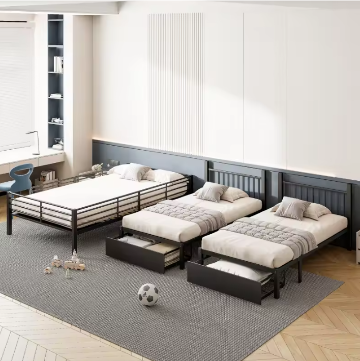 Driepersoons Stapelbed met Lades – Metalen Bedframe, Converteerbaar en Ruimtebesparend