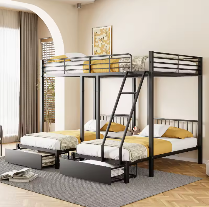 Driepersoons Stapelbed met Lades – Metalen Bedframe, Converteerbaar en Ruimtebesparend