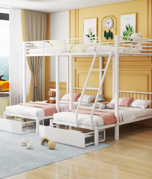 Driepersoons Stapelbed met Lades – Metalen Bedframe, Converteerbaar en Ruimtebesparend